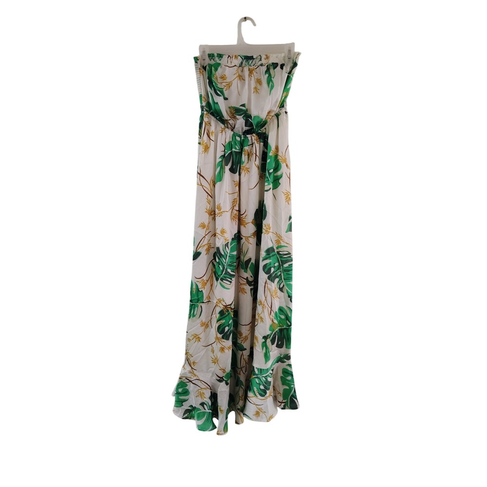 The Webster at Target Tropical Palm Leaf Smocked Strapless Maxi Dress Green whit